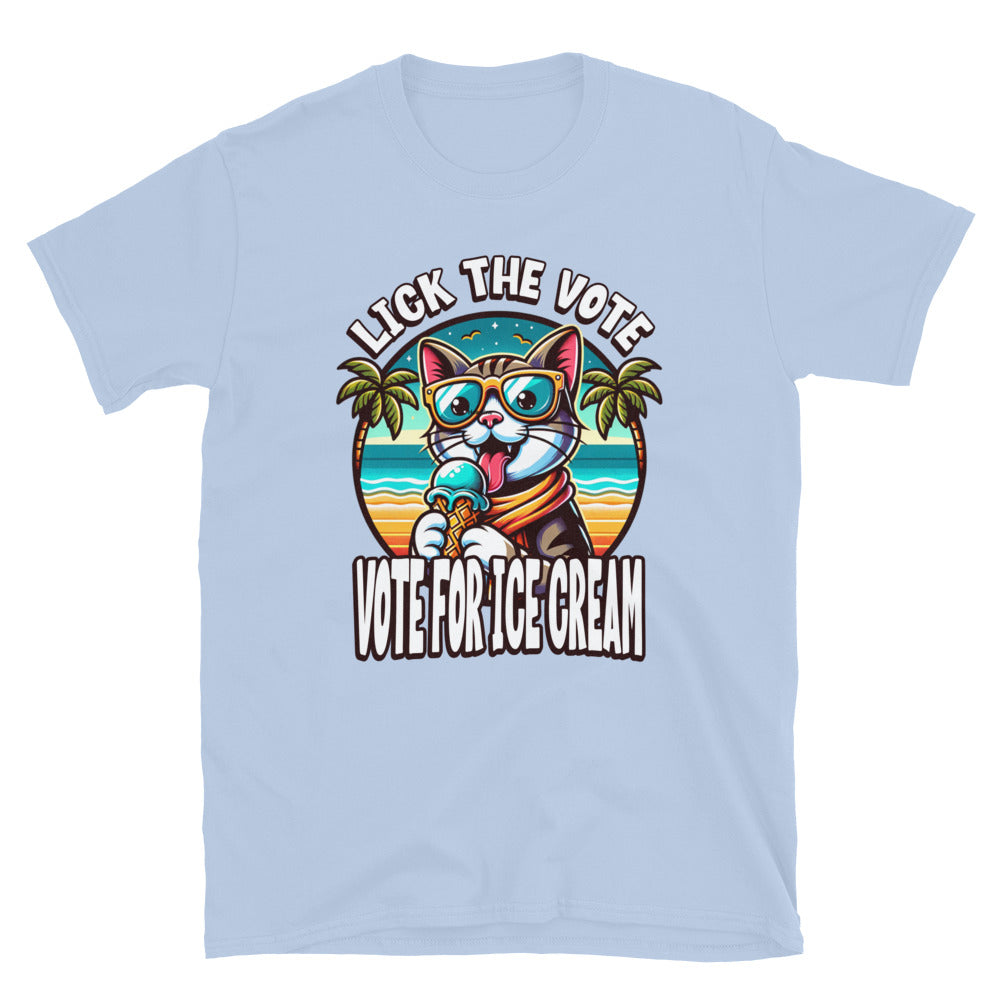 Lick The Vote Ice Cream Cat TShirt - Light Blue Color - https://ascensionemporium.net